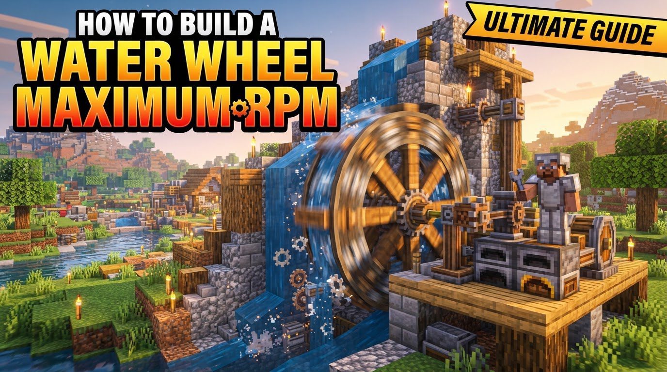 build a Water Wheel for maximum RPM in Minecraft