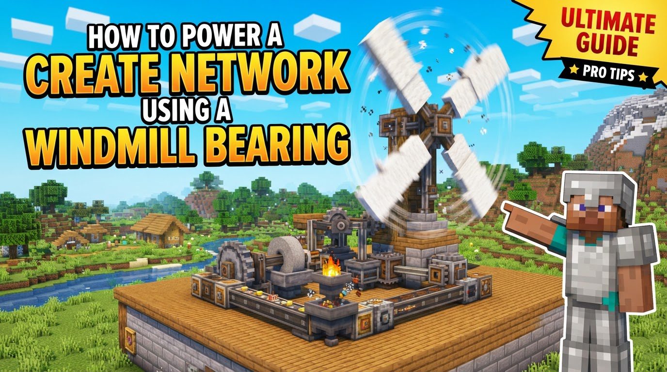power a Create network using a Windmill Bearing in Minecraft