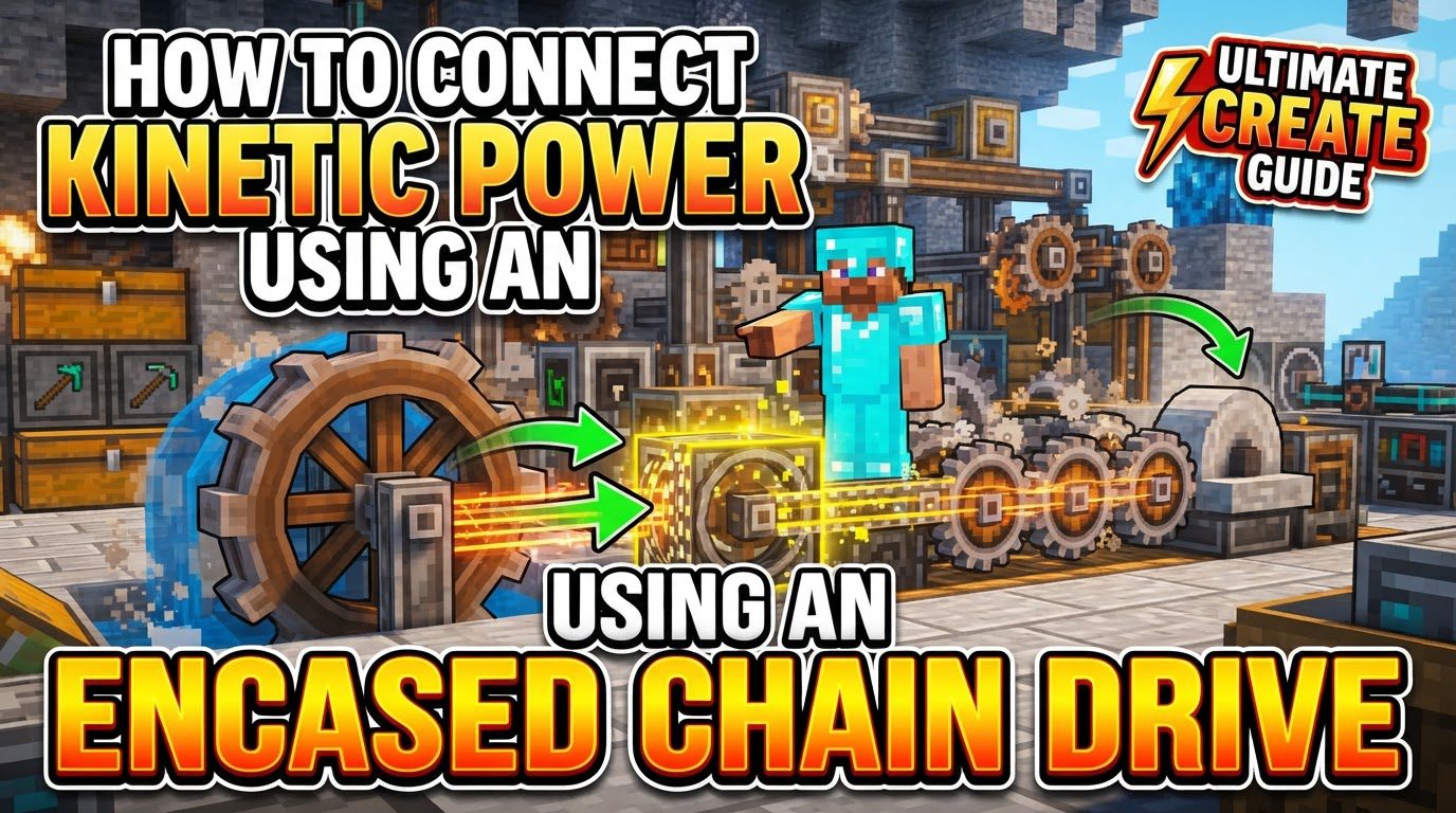 connect kinetic power using an Encased Chain Drive in Minecraft