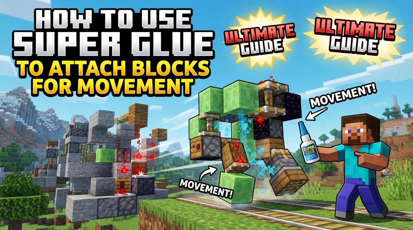 use Super Glue to attach blocks for movement in Minecraft