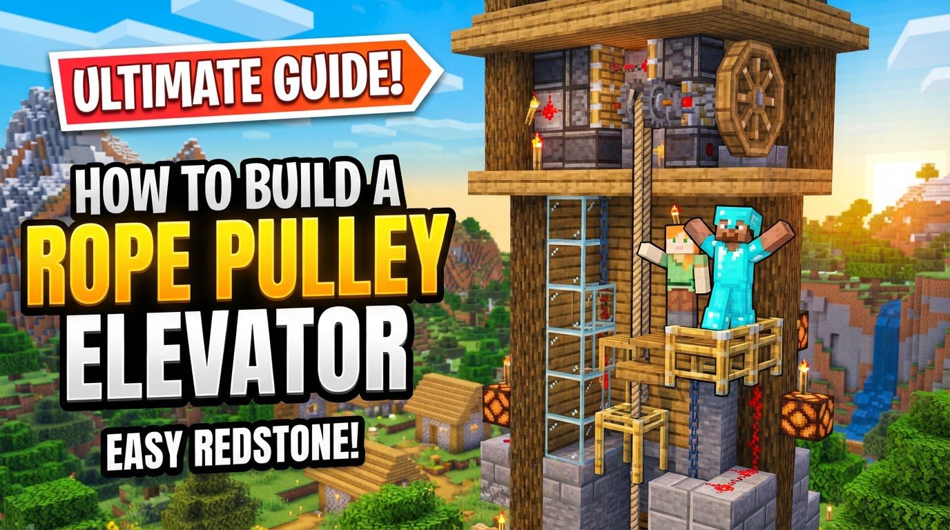 build a Rope Pulley elevator in Minecraft