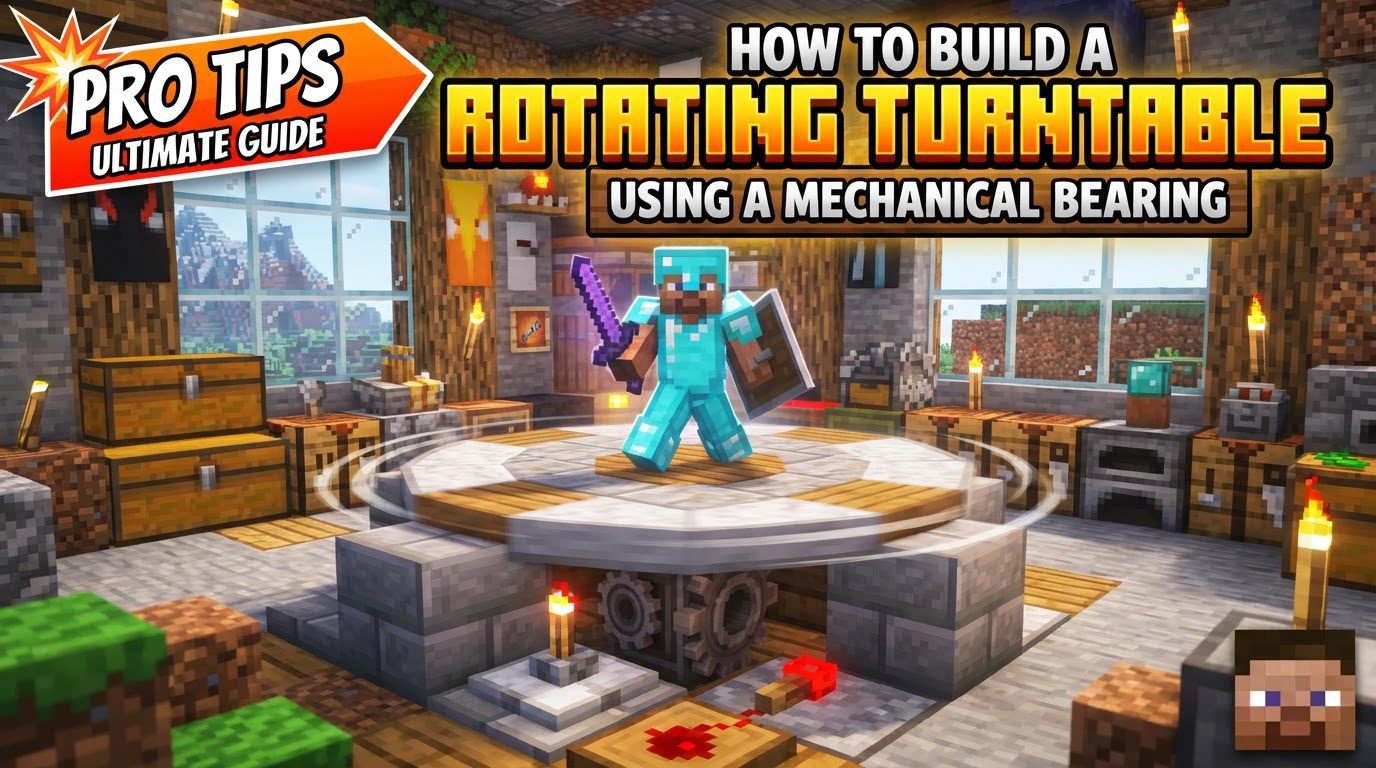 build a rotating turntable using a Mechanical Bearing in Minecraft