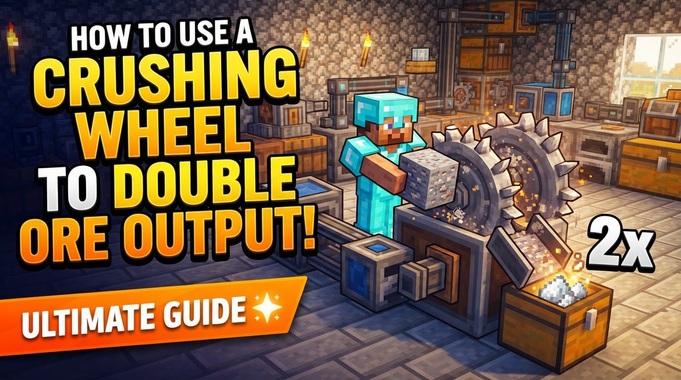 use a Crushing Wheel to double ore output in Minecraft