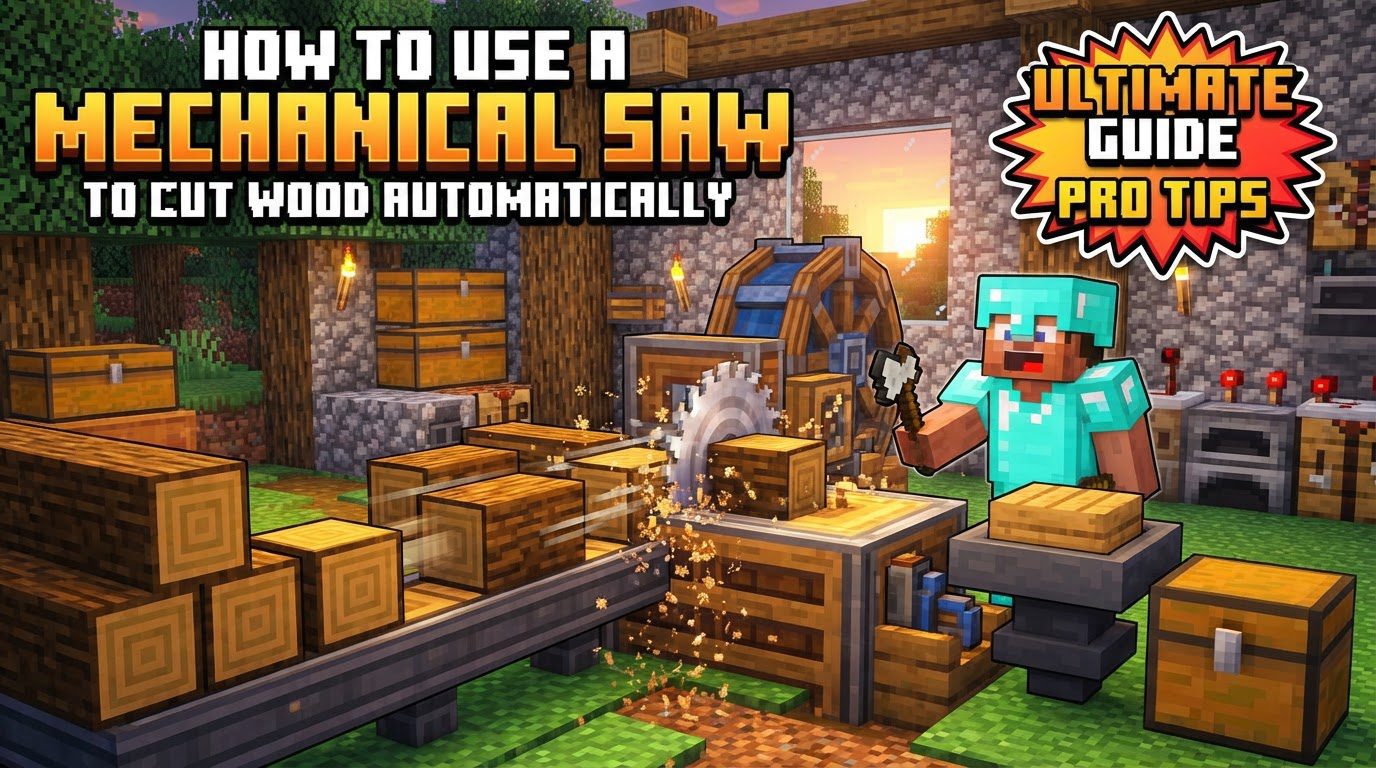 use a Mechanical Saw to cut wood automatically in Minecraft