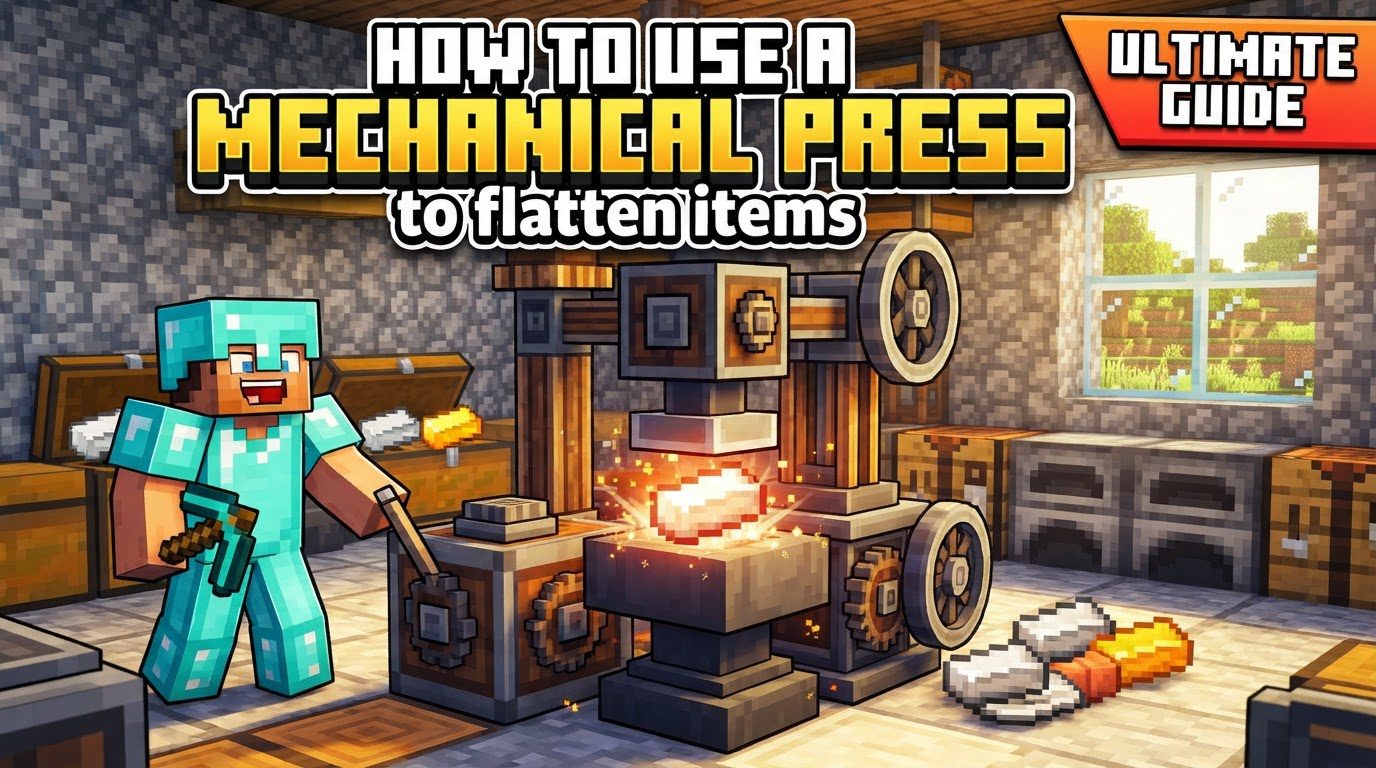 use a Mechanical Press to flatten items in Minecraft