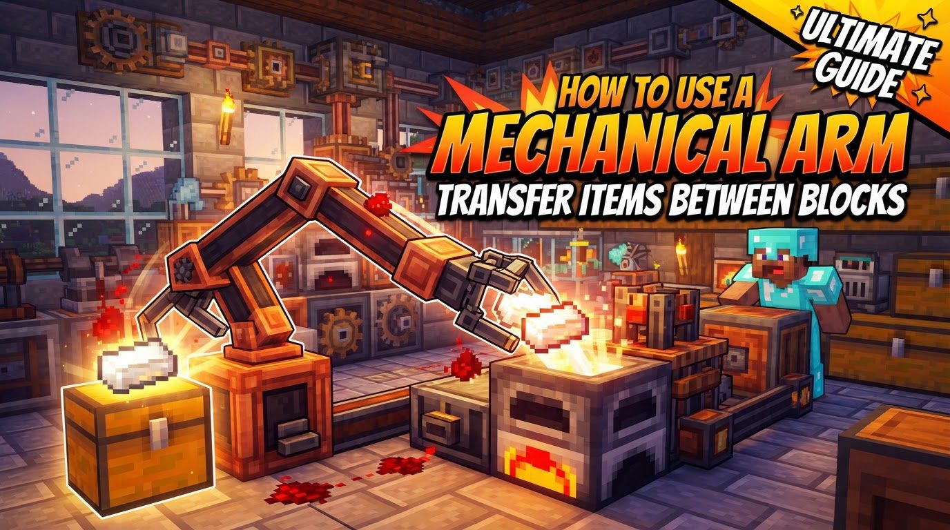 use a Mechanical Arm to transfer items between blocks in Minecraft