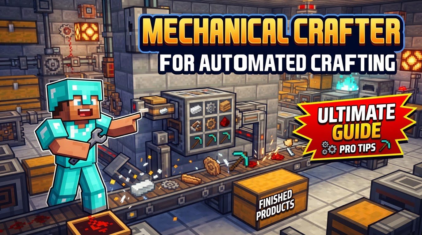 use a Mechanical Crafter for automated crafting in Minecraft