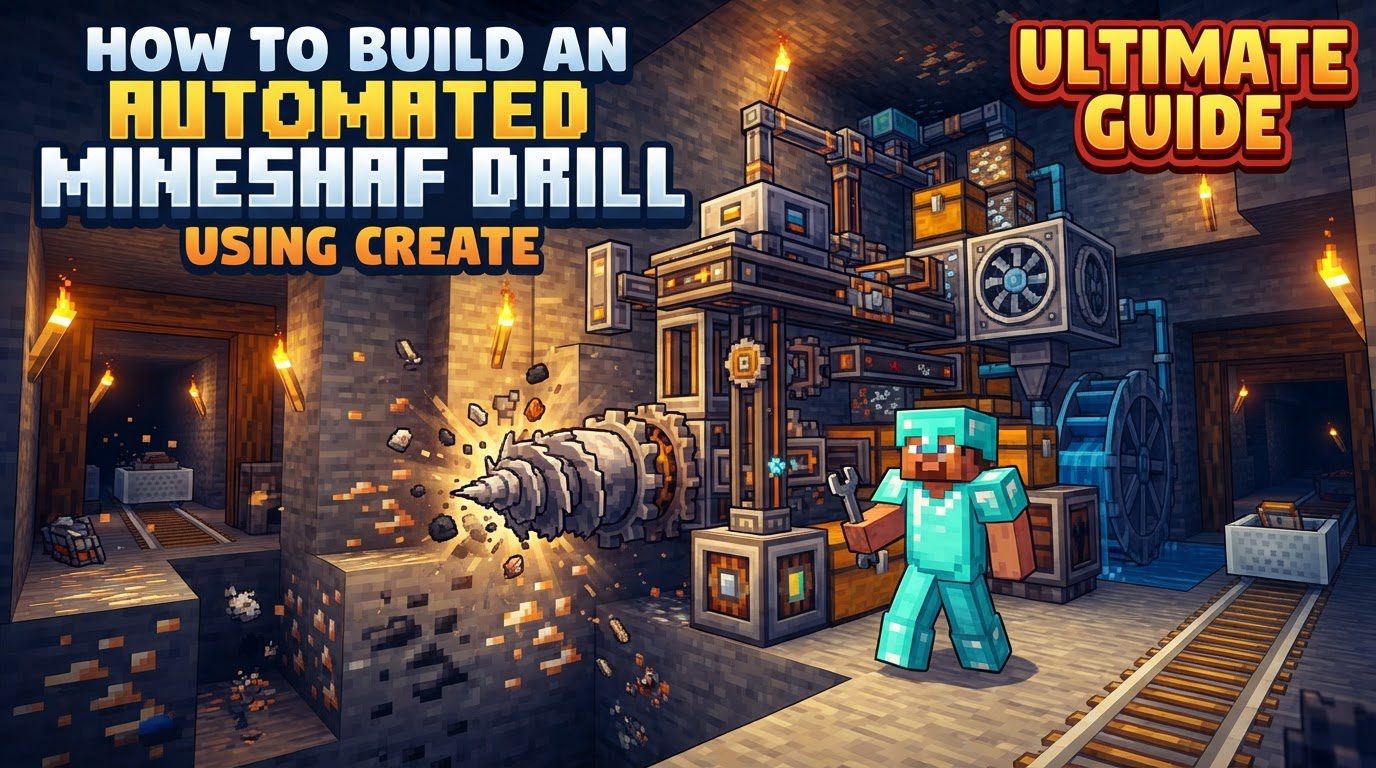 build an automated mineshaft drill using Create in Minecraft