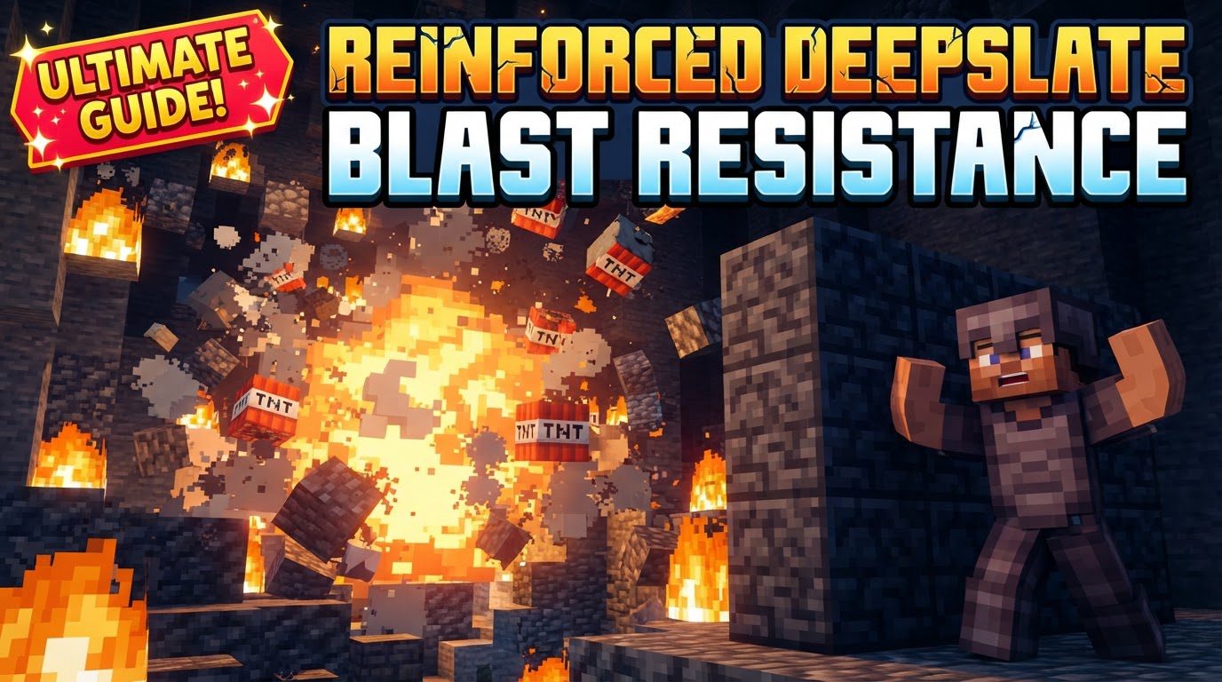A grand, dark fortress constructed from Reinforced Deepslate, standing impervious against a fiery Wither attack.