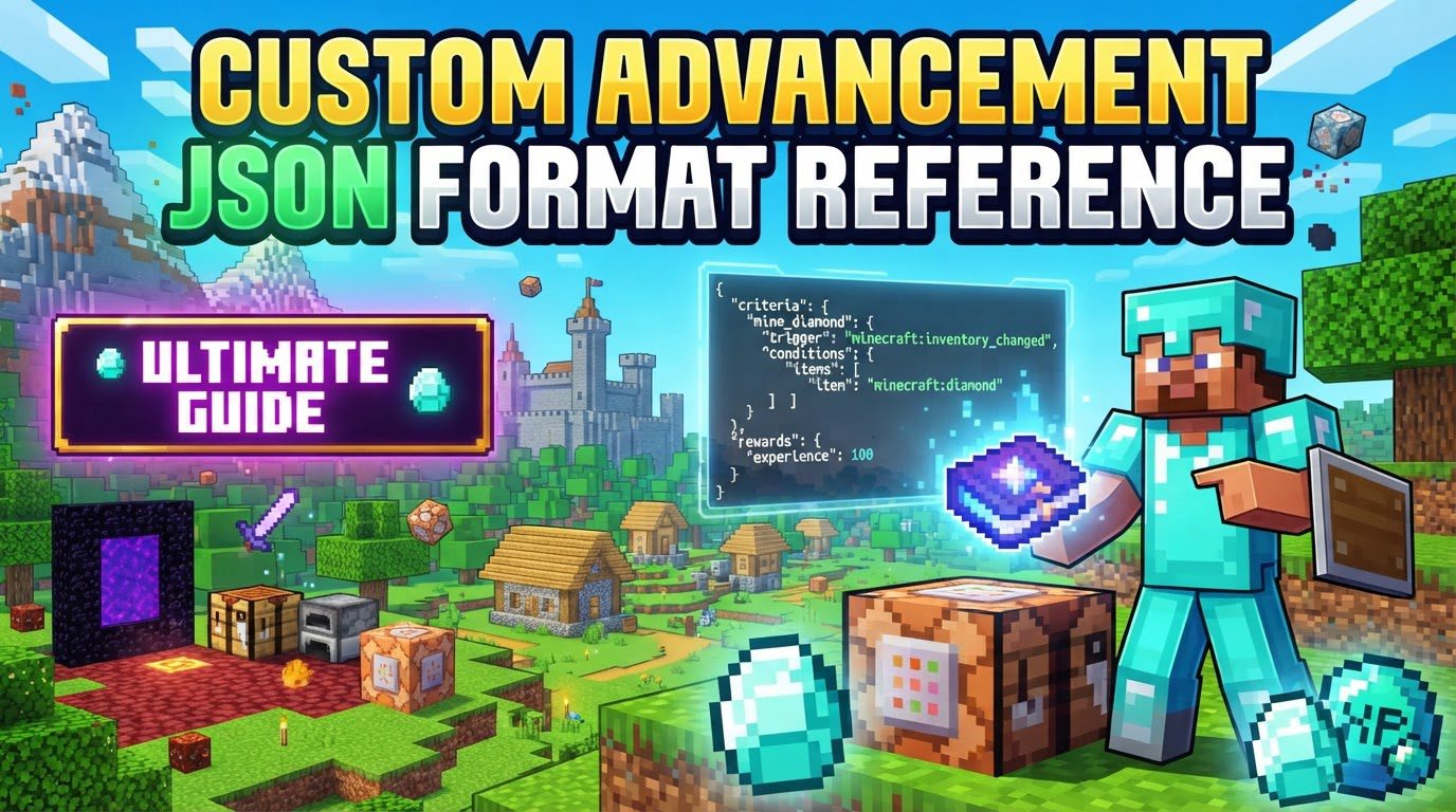 A complex tree of Minecraft advancements displayed in the in-game menu, showing various icons, titles, and interconnected lines.
