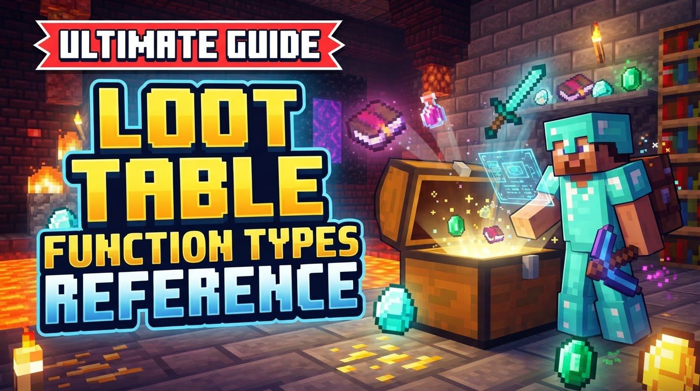 A player examining a chest filled with uniquely enchanted items and custom-named tools, demonstrating the power of loot table functions.