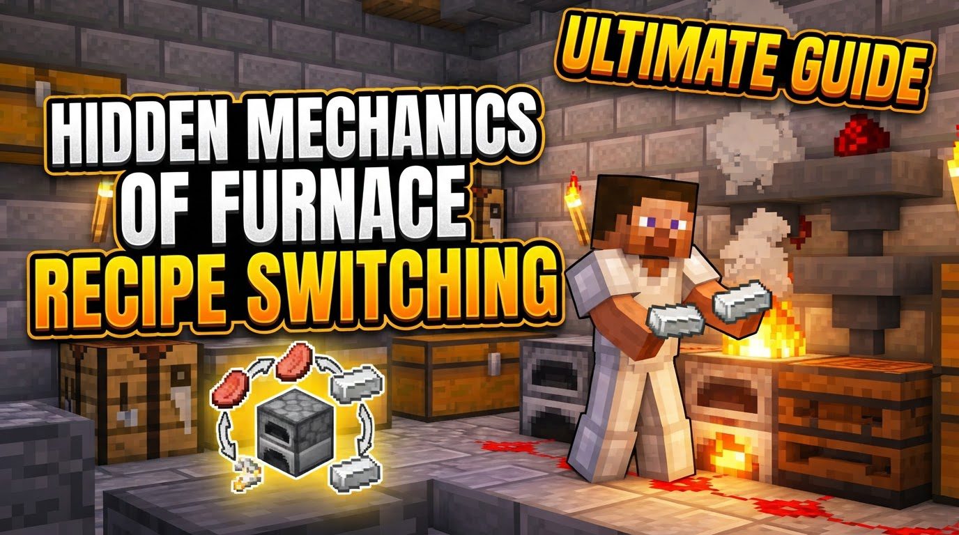 A row of three Minecraft furnaces, with hoppers feeding into and out of them, demonstrating an automated smelting setup.