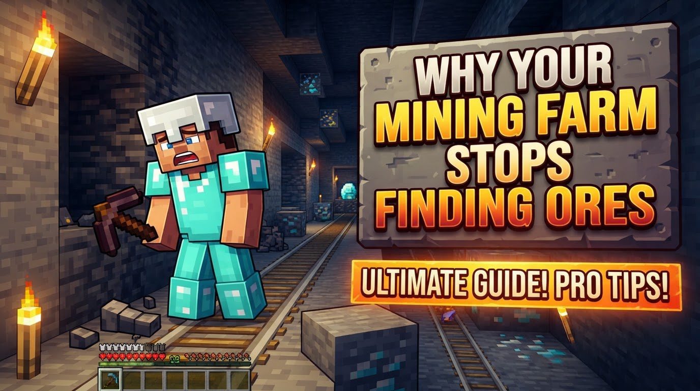 A player holding a diamond pickaxe stands in a deep, dark cave illuminated by torches, looking at a vein of diamond ore.
