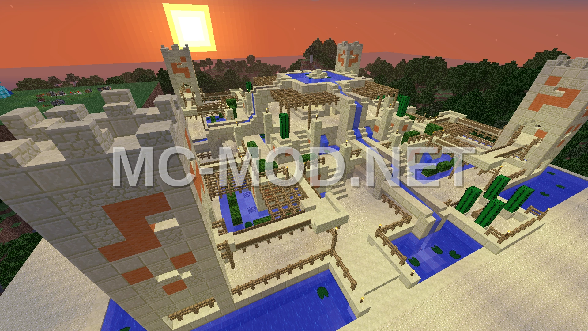 Desert Water Temple With Symmetrical Towers