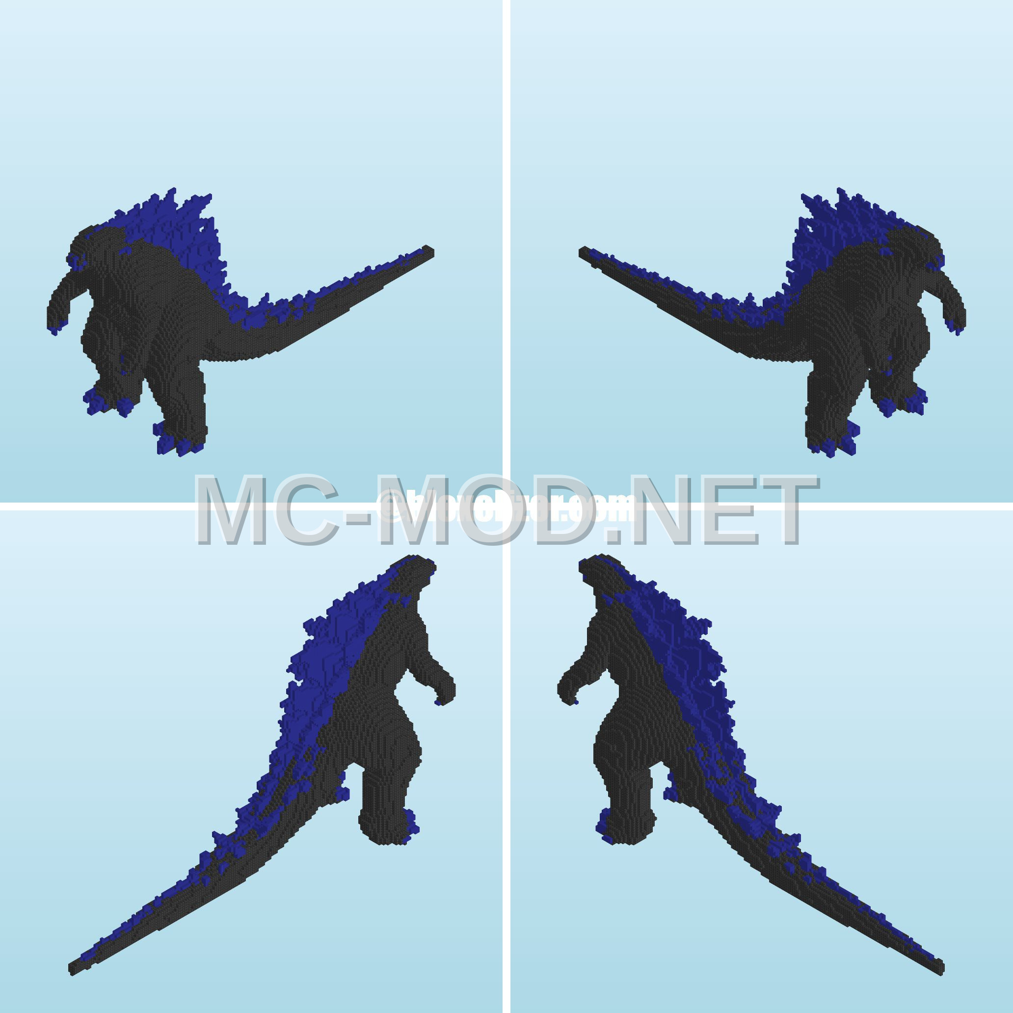 Giant Godzilla Statue – Deepslate & Blue Concrete
