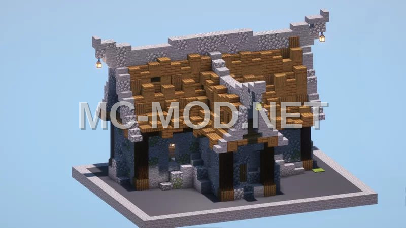 Medieval Spruce And Gray Concrete House