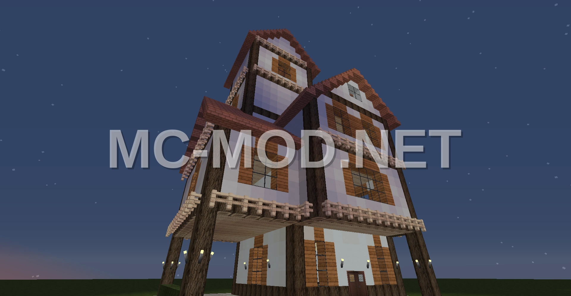 Medieval Village House – White Concrete & Birch