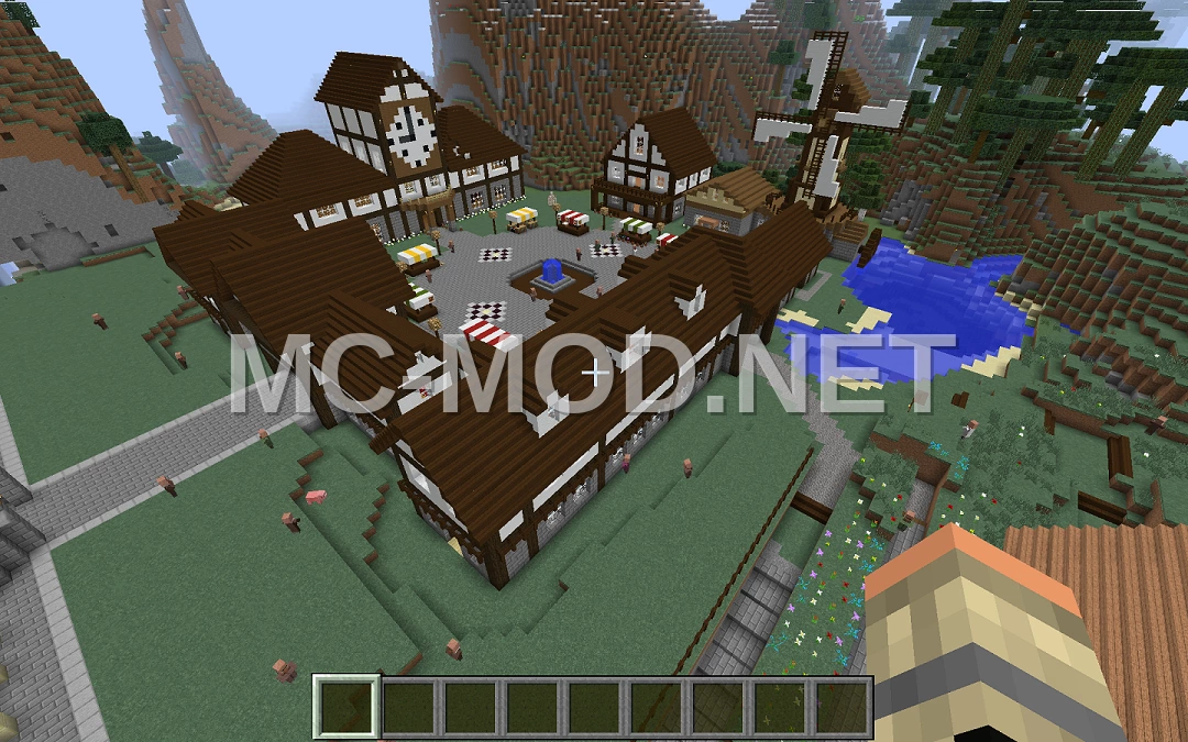 Medieval Village with Market and Windmill