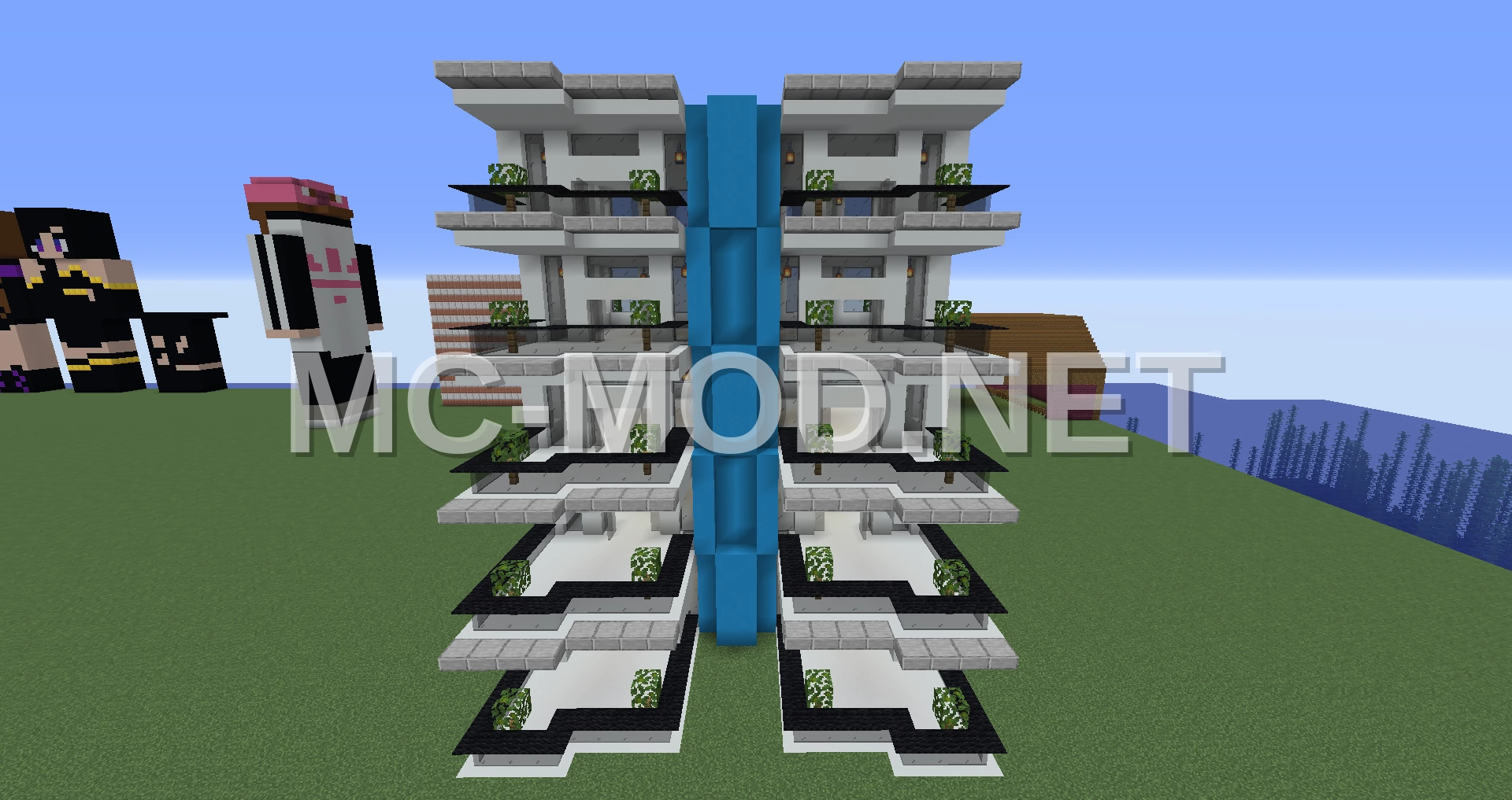 Modern Apartment Tower – White & Blue Concrete