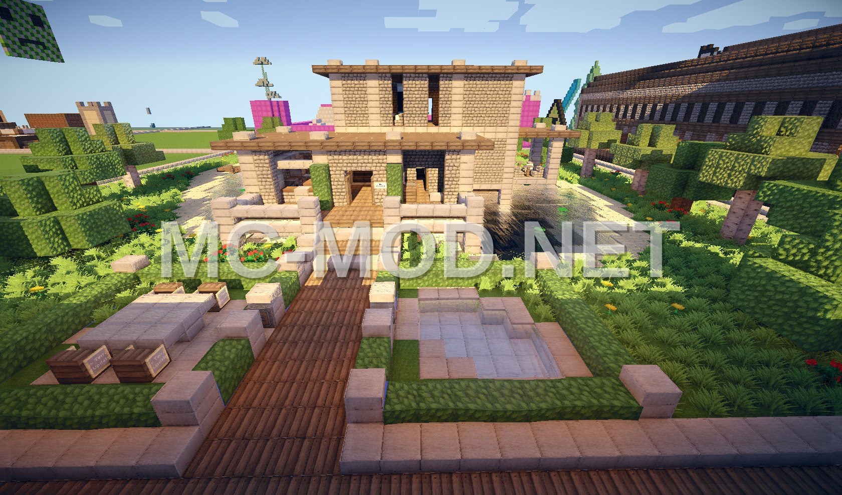 Modern Two-Story House Over Pond