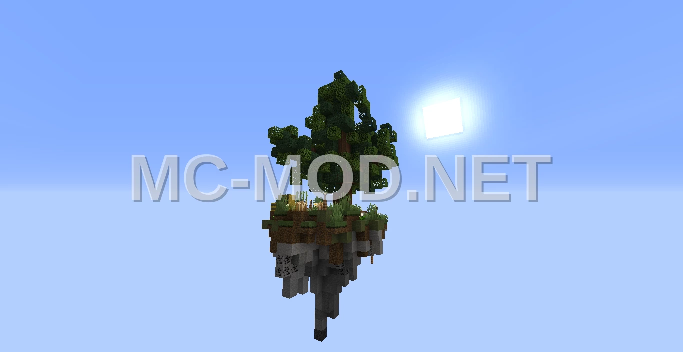Skyblock Island with Stone and Leaves
