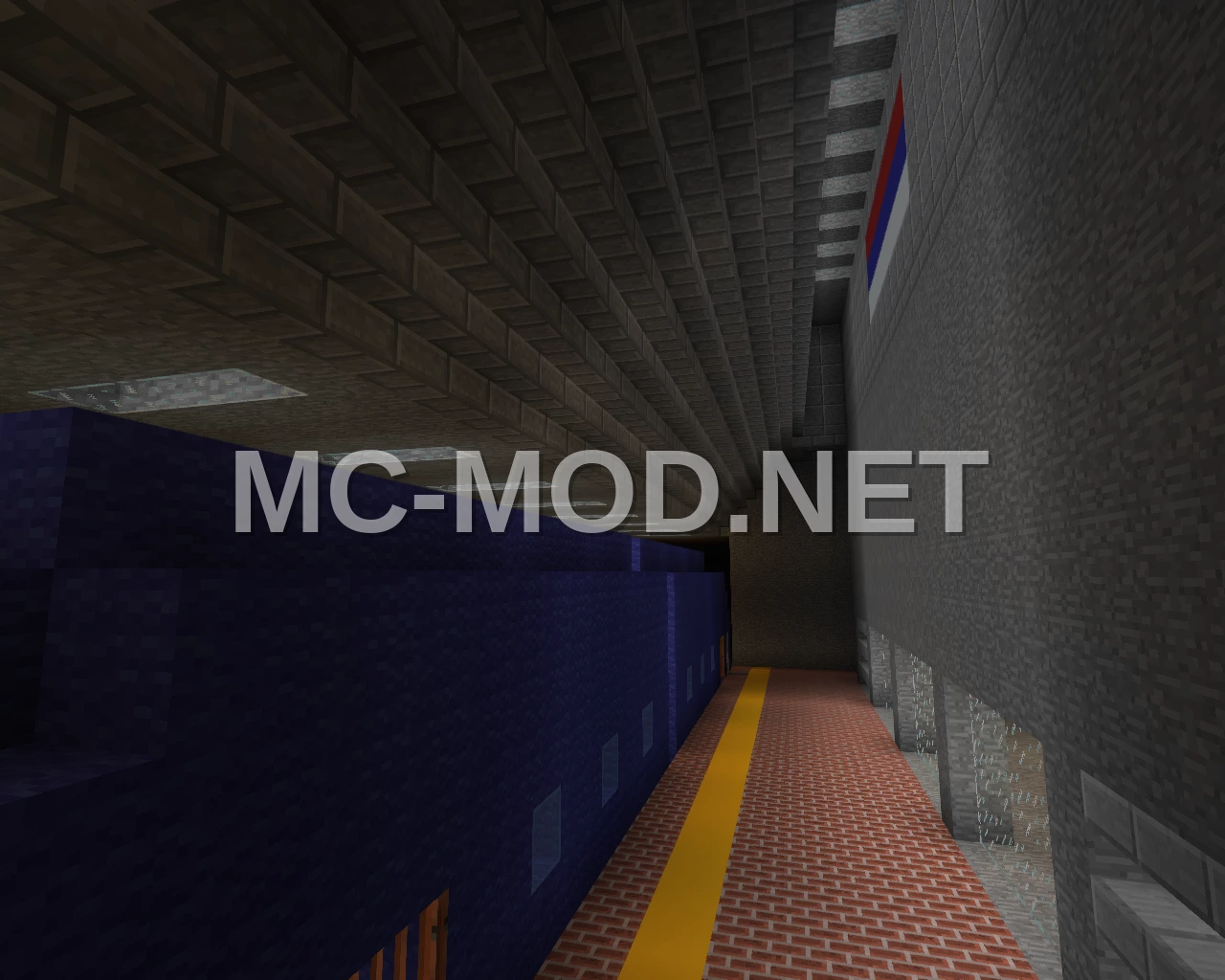 Underground Metro Station With Blue Train