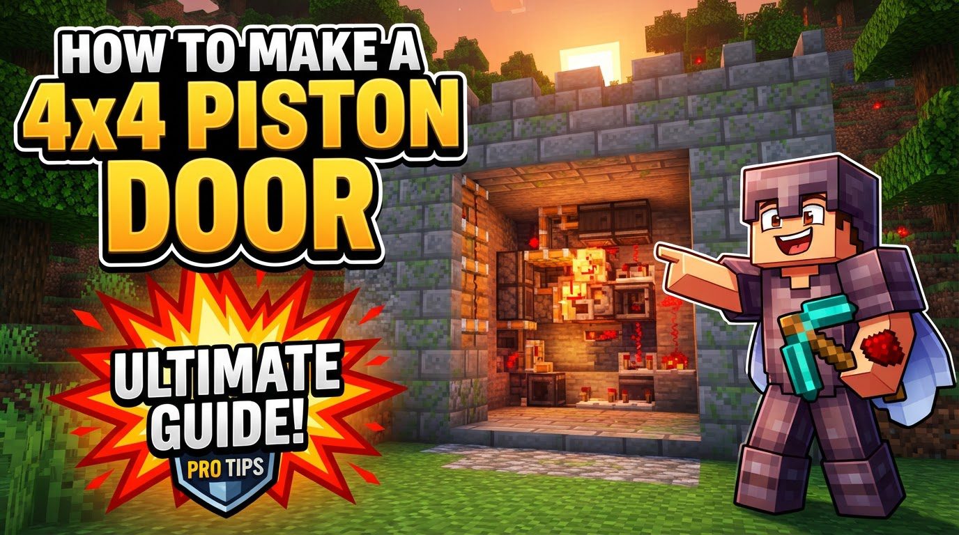A complex 4x4 piston door opening, with Redstone dust and repeaters visible on the ground and walls, connecting to numerous sticky pistons.
