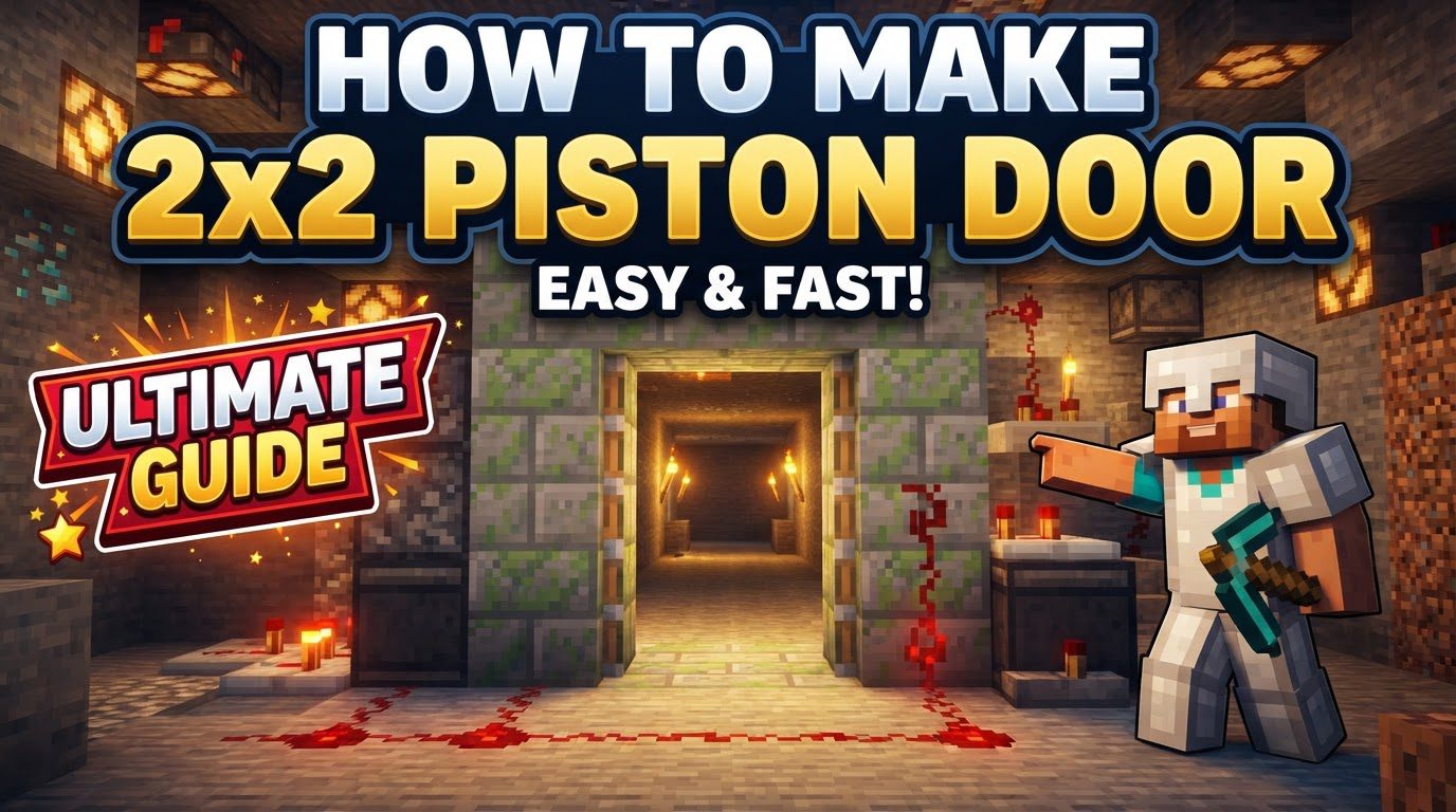 A flush 2x2 piston door in a Minecraft stone wall, seamlessly blending in.