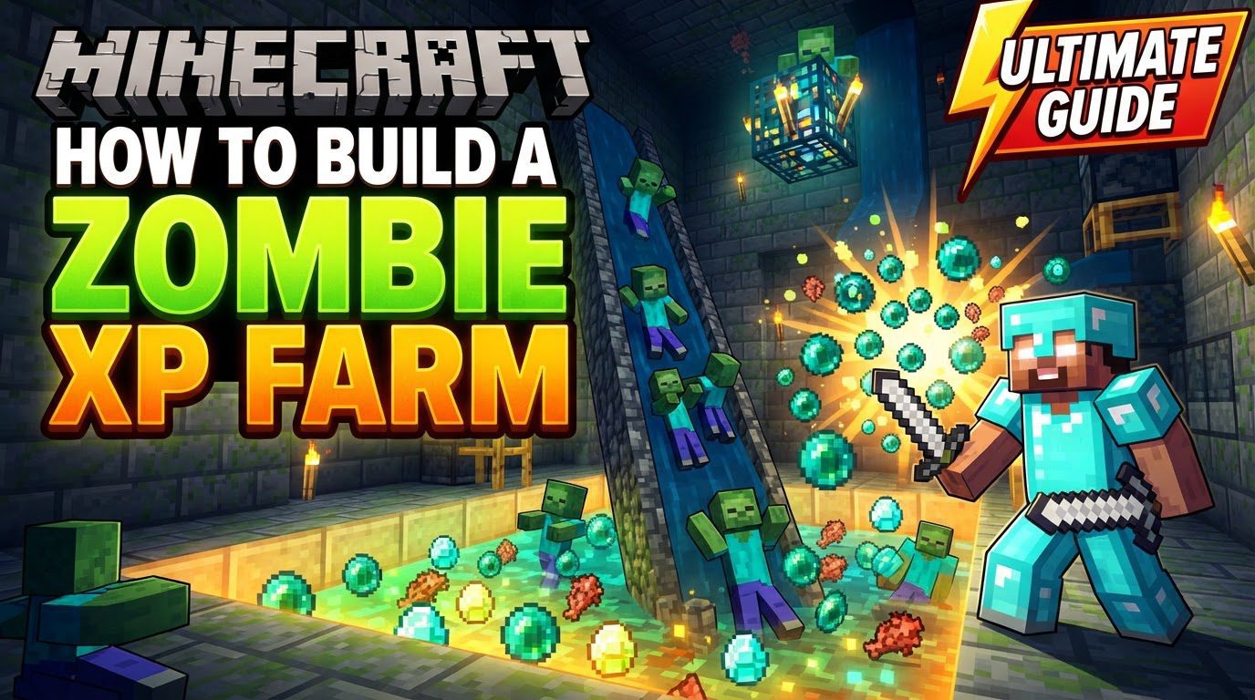 A player standing in a small, well-lit killing chamber, striking weakened zombies that have fallen into a pit, with experience orbs floating upwards.