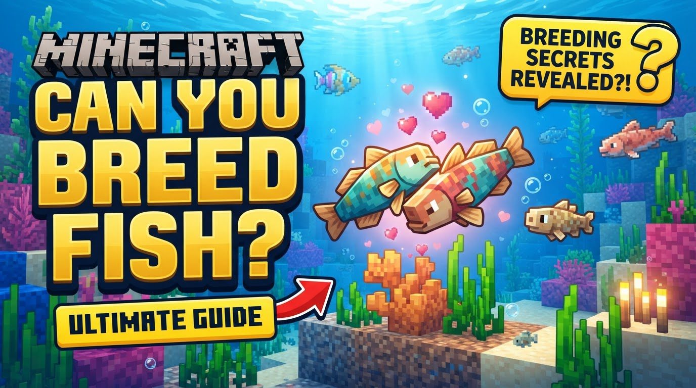 A player holding a bucket of tropical fish, standing next to a vibrant underwater aquarium filled with various fish and coral.