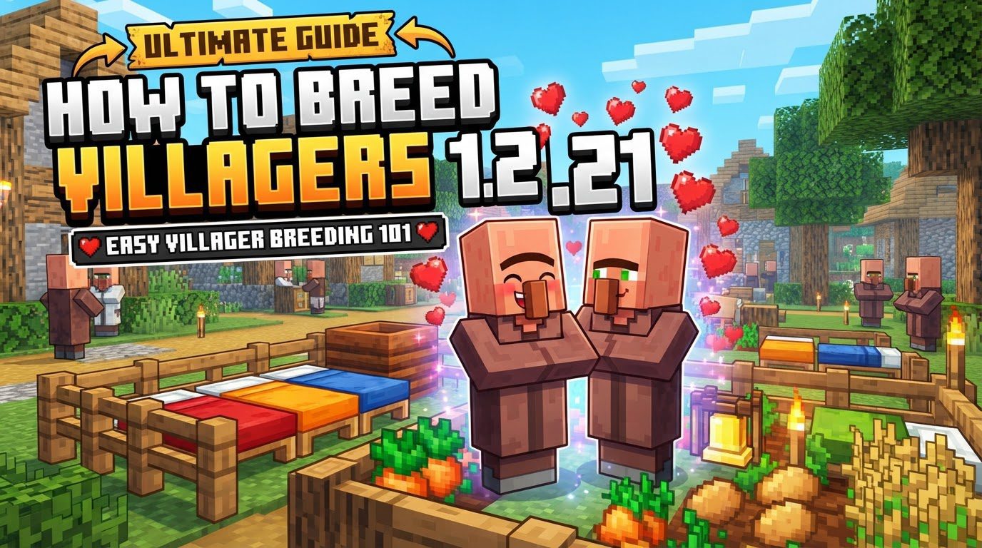 Two Minecraft villagers standing near three beds, with carrots scattered on the ground between them, inside a simple wooden structure.