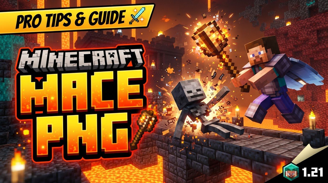 A player wielding a Minecraft Mace mid-air, preparing a powerful smash attack on a group of hostile mobs in a Trial Chamber.