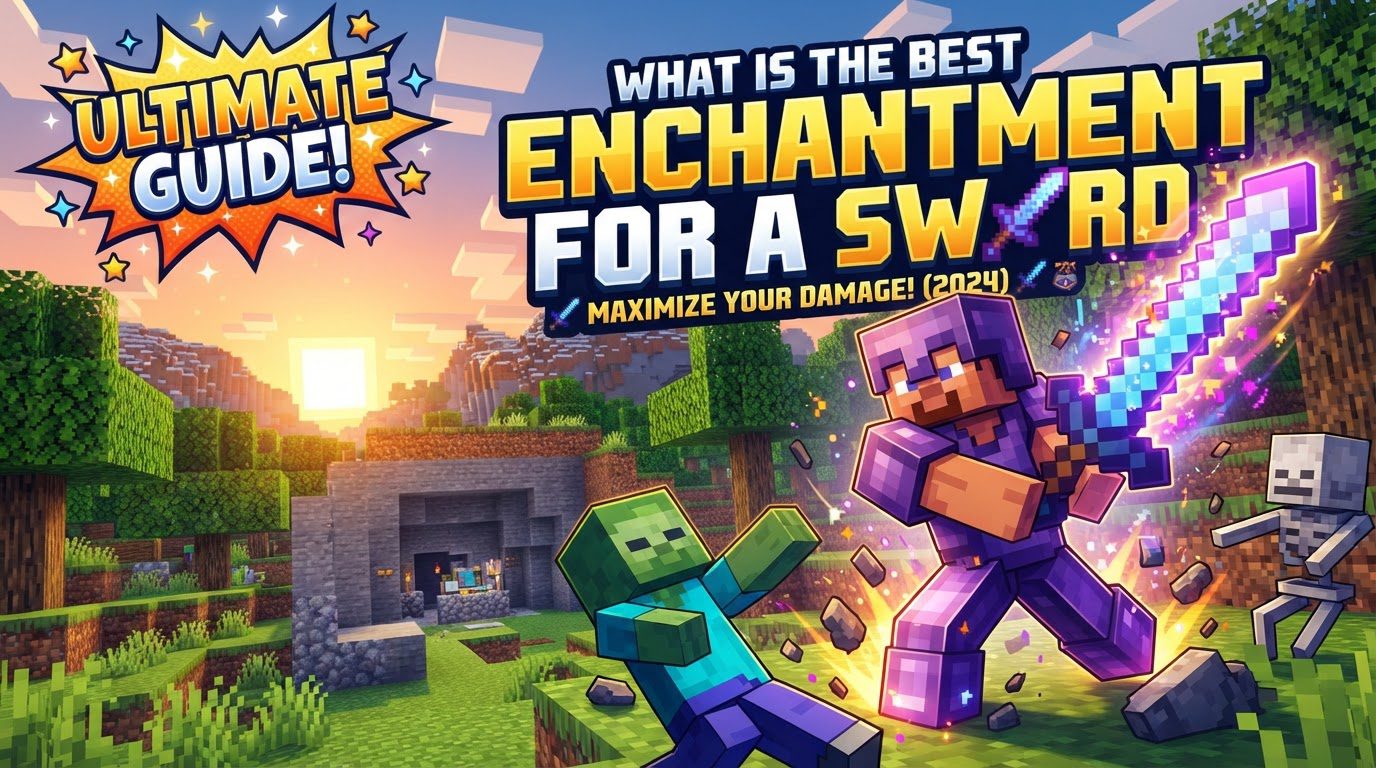 A player holding a glowing enchanted netherite sword, standing in front of a horde of diverse Minecraft mobs in a dark cave.