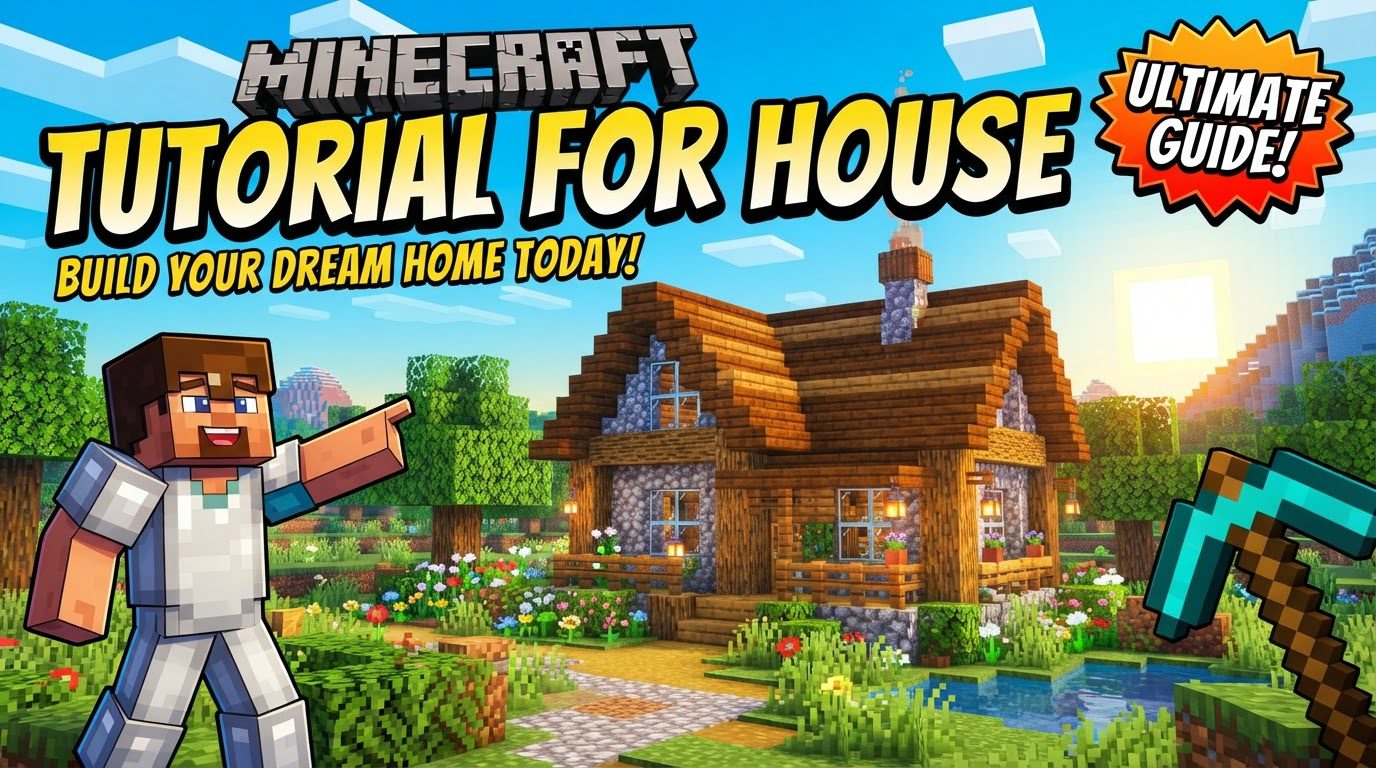 A cozy wooden Minecraft house at dusk, with glowing windows and a cobblestone path leading to the front door, surrounded by a small garden.