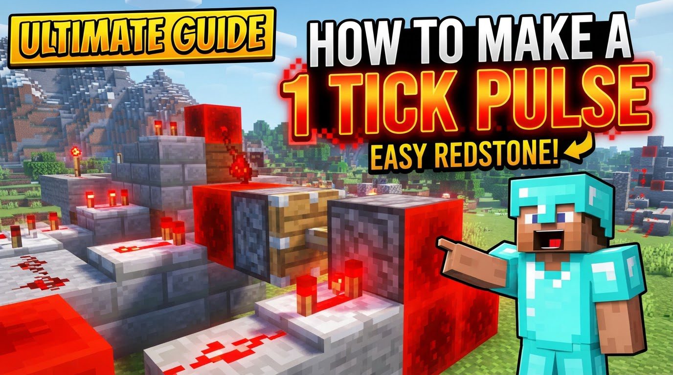 A compact redstone circuit featuring an observer, a piston, and redstone dust, demonstrating a 1-tick pulse generator.