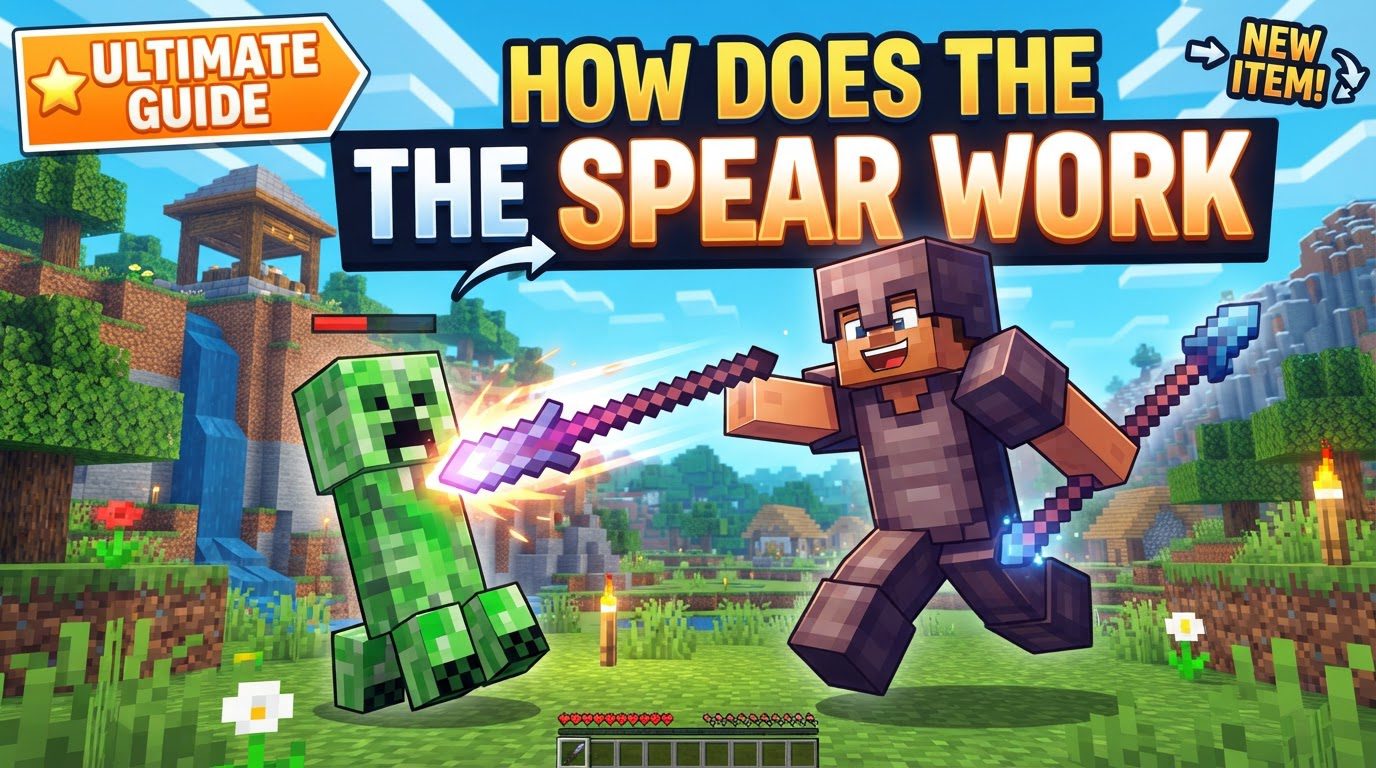 A player in diamond armor throwing a glowing Trident at a Drowned underwater, while another player wields a modded wooden spear on land against a zombie.