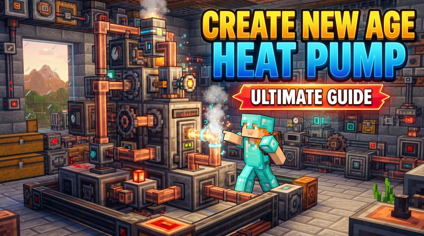 A complex Minecraft factory floor with glowing heat pipes, a nuclear reactor emitting steam, and several heat pumps directing energy towards a bank of Sterling engines.