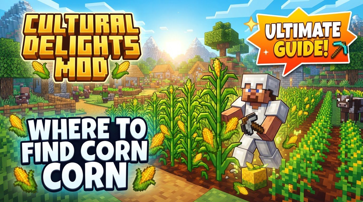 A player harvesting corn in a large field with a cutting board nearby.