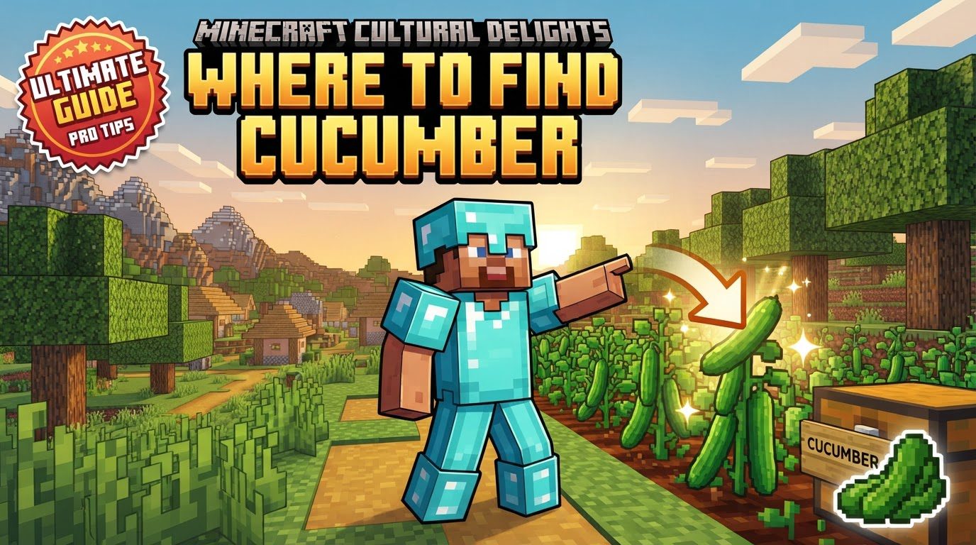 A player harvesting wild cucumbers near blue orchids in a Minecraft swamp biome.
