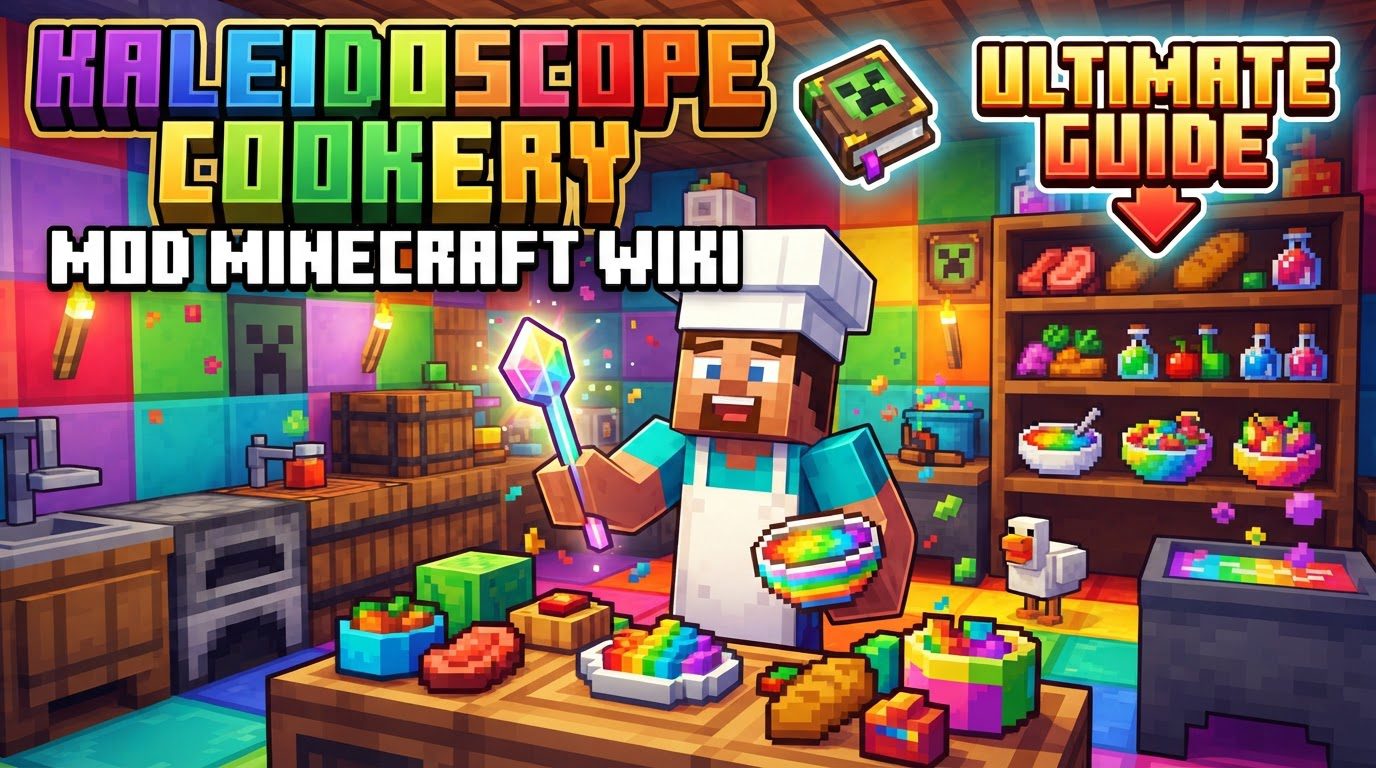 A bustling Minecraft kitchen scene featuring a lit stove, a stone mill with a horse, a steaming pot, and a chef villager interacting with the player.