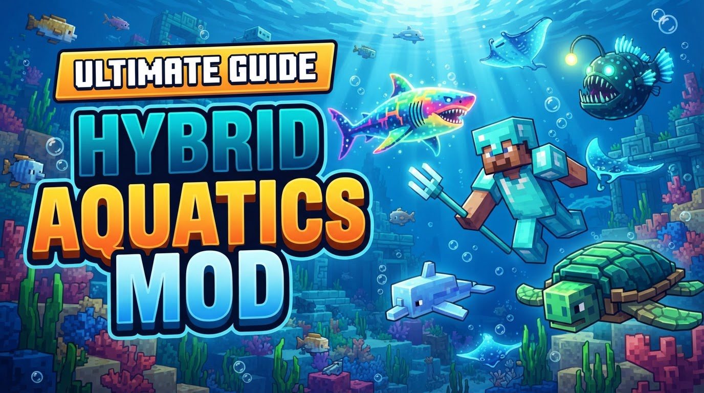 A player in a diving suit exploring a vibrant coral reef teeming with diverse fish, sharks, and jellyfish.