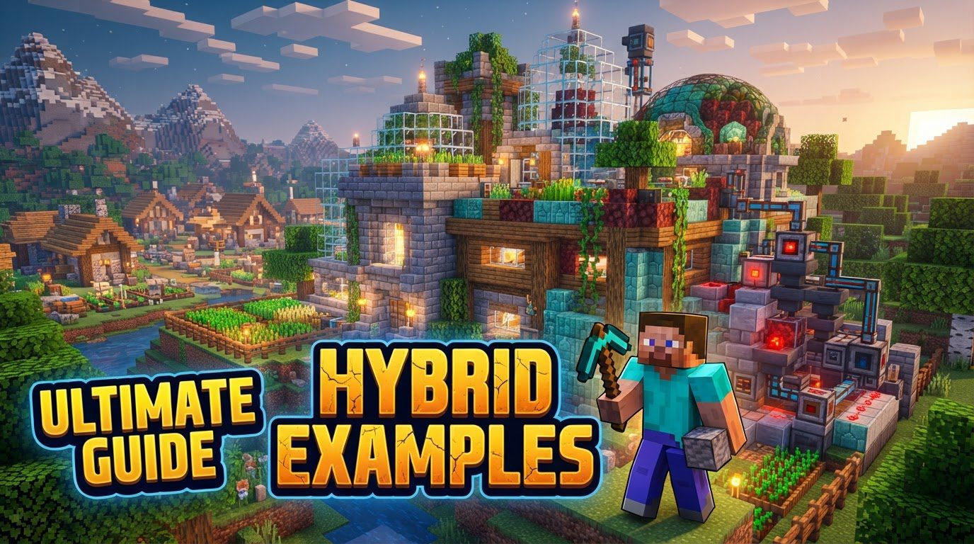 A grand stone and wood structure integrating horse stables, crop farms, and a small windmill.