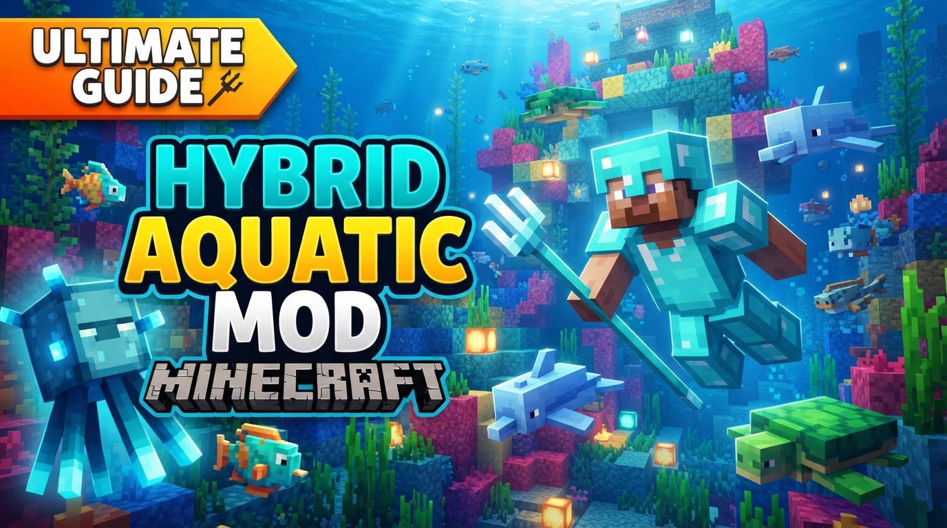 A player in diving armor exploring a vibrant coral reef teeming with new fish, sharks, and jellyfish, with a thermal vent visible in the distance.