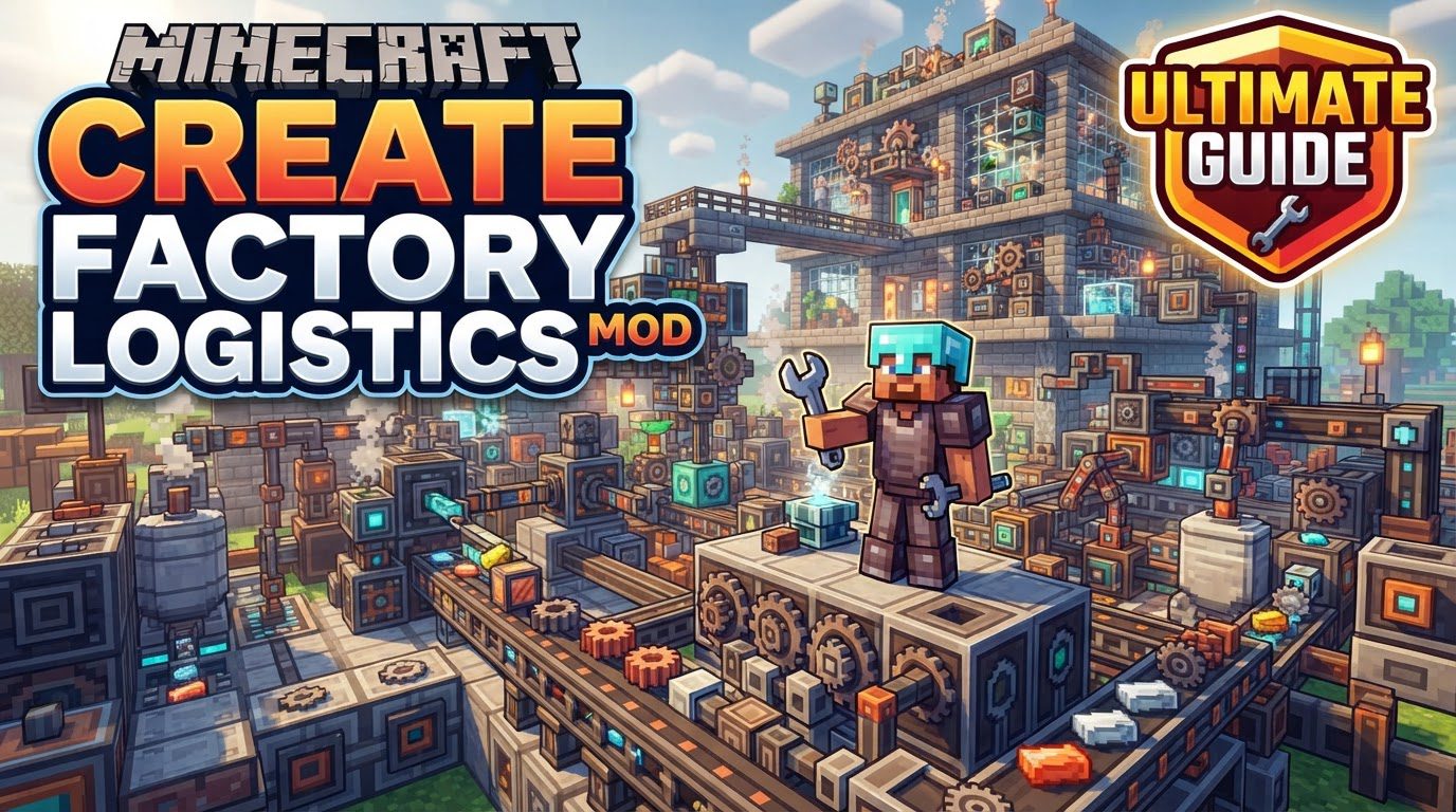 A complex Minecraft factory floor with numerous Create mod machines, conveyor belts, and pipes, all interconnected and running smoothly.