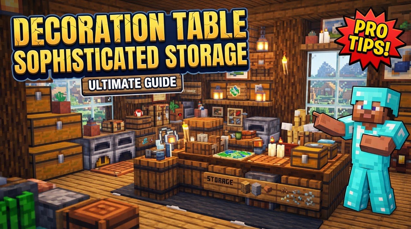 A player customizing a Minecraft barrel at a Decoration Table, with various color options visible in the GUI.
