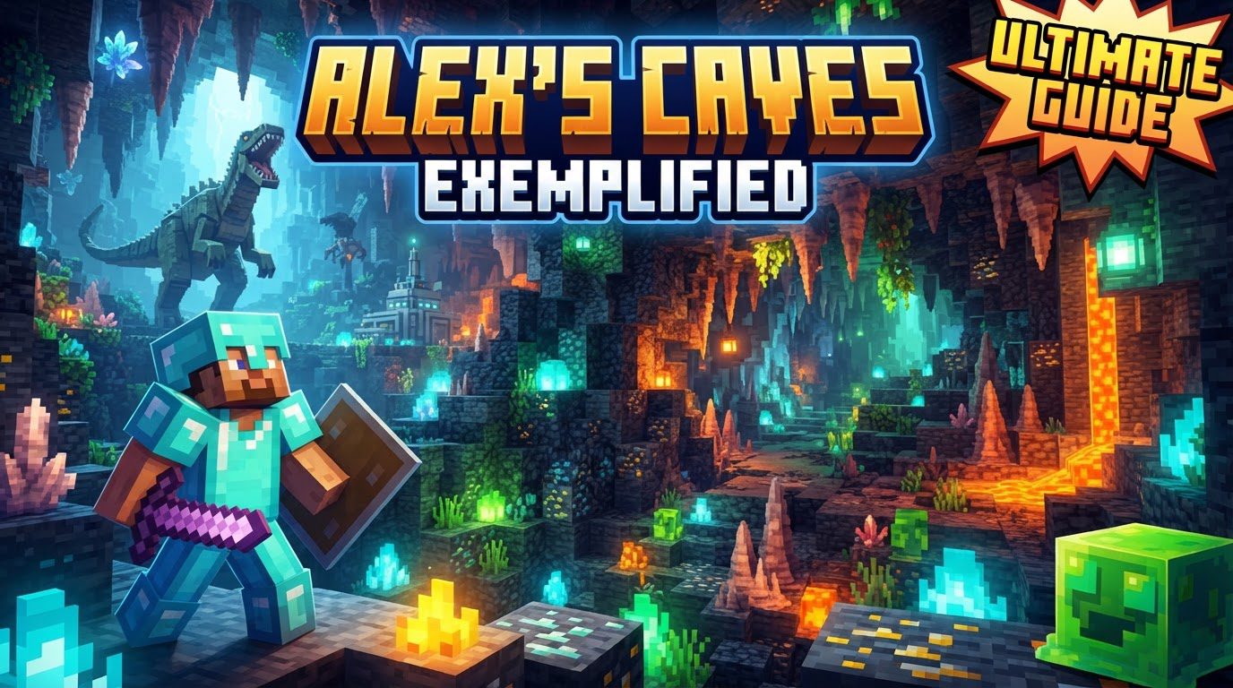 A lone adventurer stands at the entrance of a glowing, mysterious cave, holding a torch and a detailed compendium.