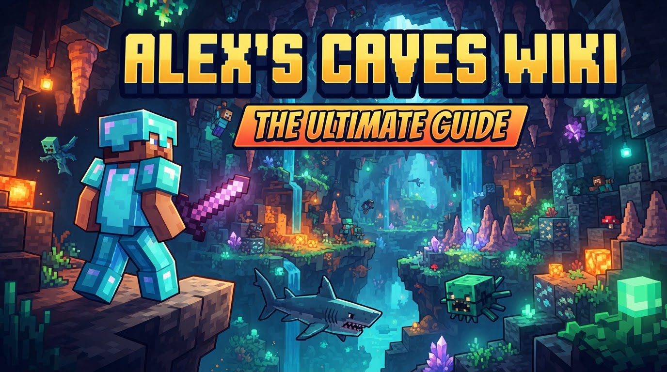 An explorer in a specialized suit stands at the entrance of a glowing, alien cave system, surrounded by strange flora and rock formations.