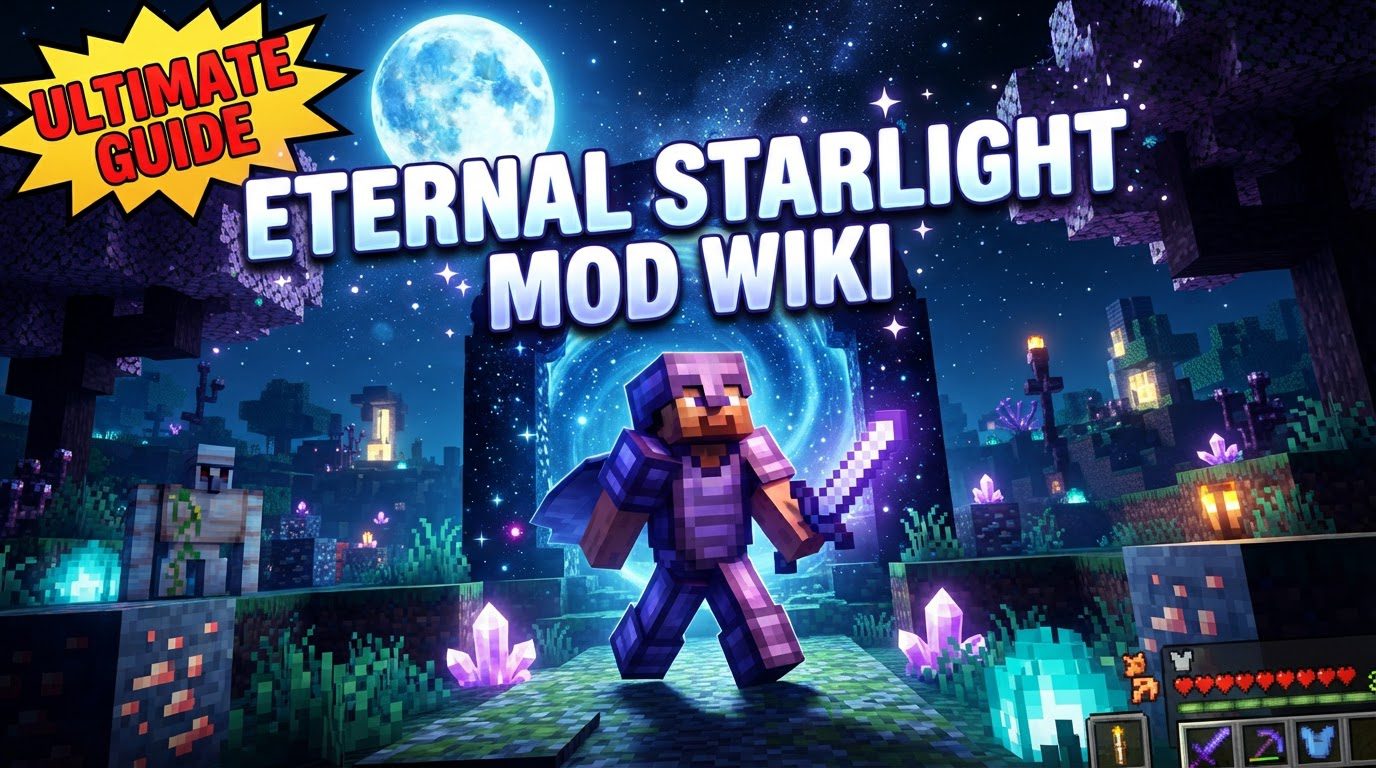 A player standing before a glowing blue portal frame in a mystical forest, holding an Orb of Prophecy.
