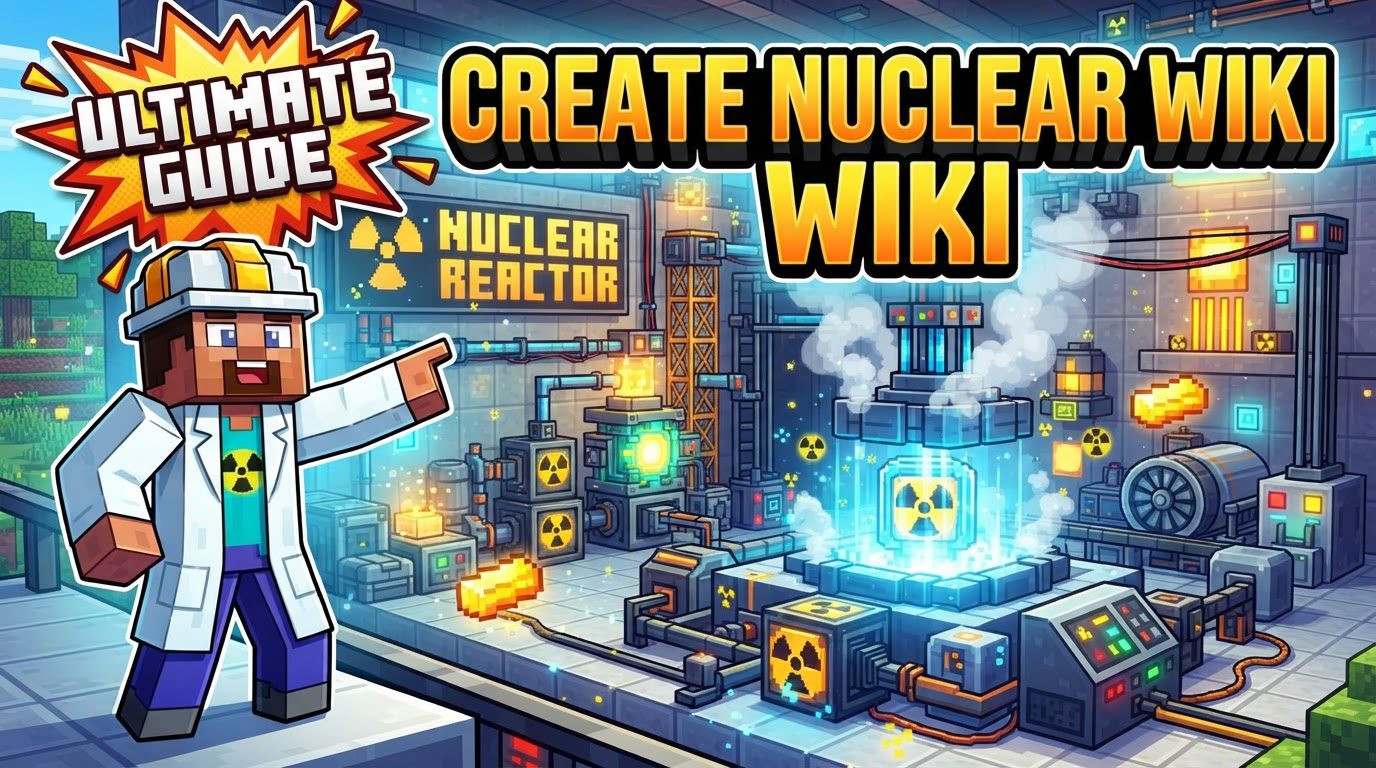 A massive, intricate nuclear reactor setup in Minecraft, featuring multiple glowing core components, complex pipe networks for coolant and fuel, various Create mod machinery, and automated systems in a large, contained facility.